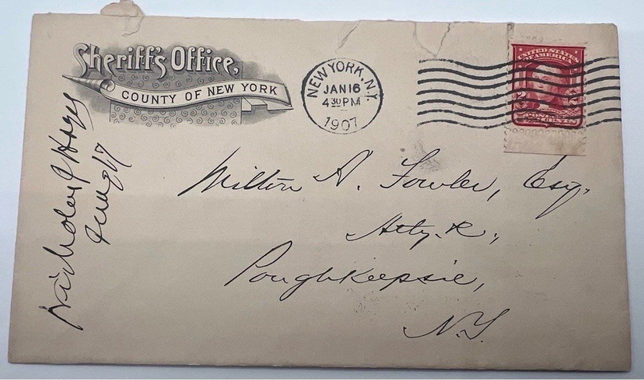 1907 New York County Sheriff’s Office Cover 2¢ Washington Scott 319 #1491