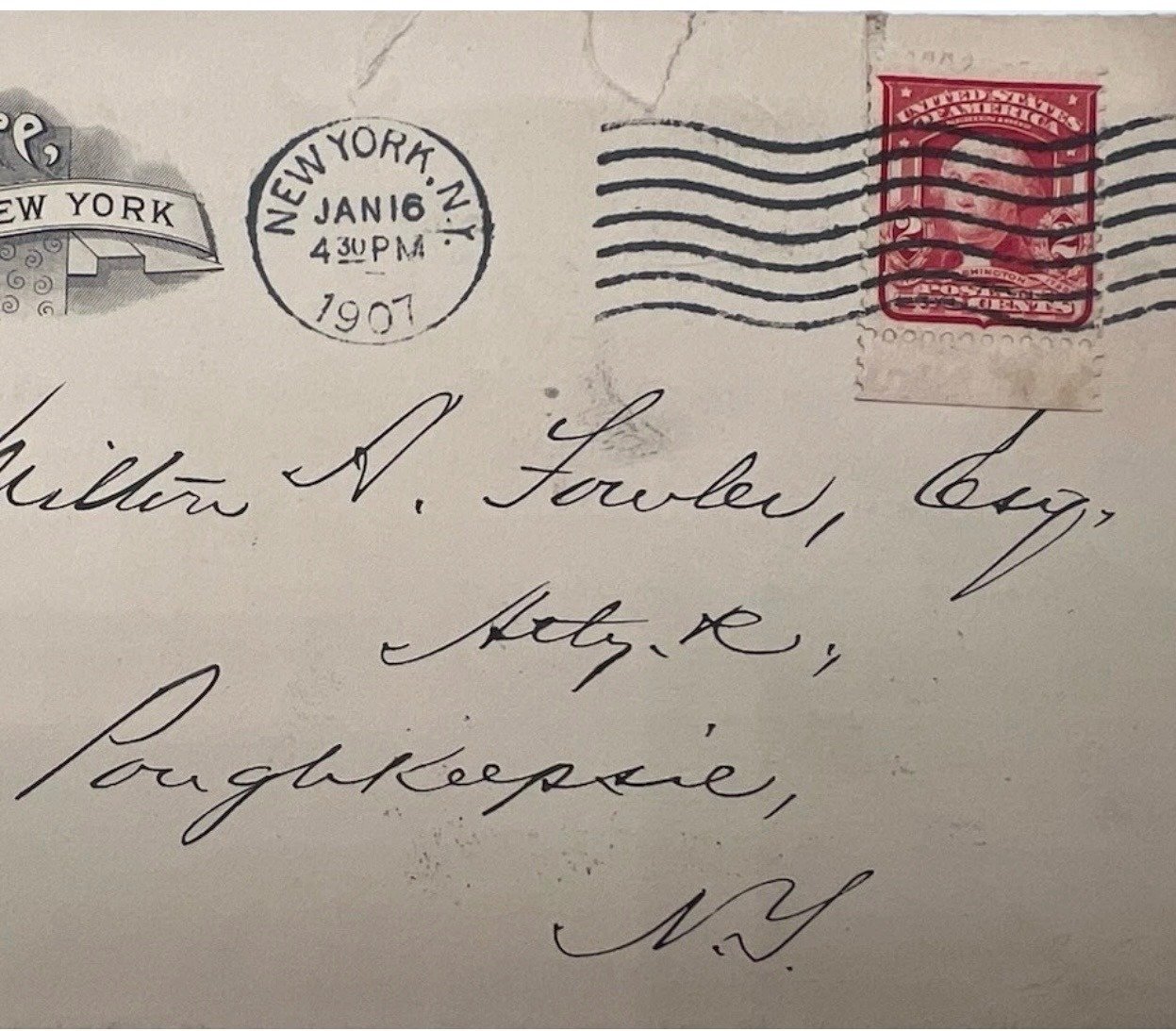 1907 New York County Sheriff’s Office Cover 2¢ Washington Scott 319 #1491 photo 3