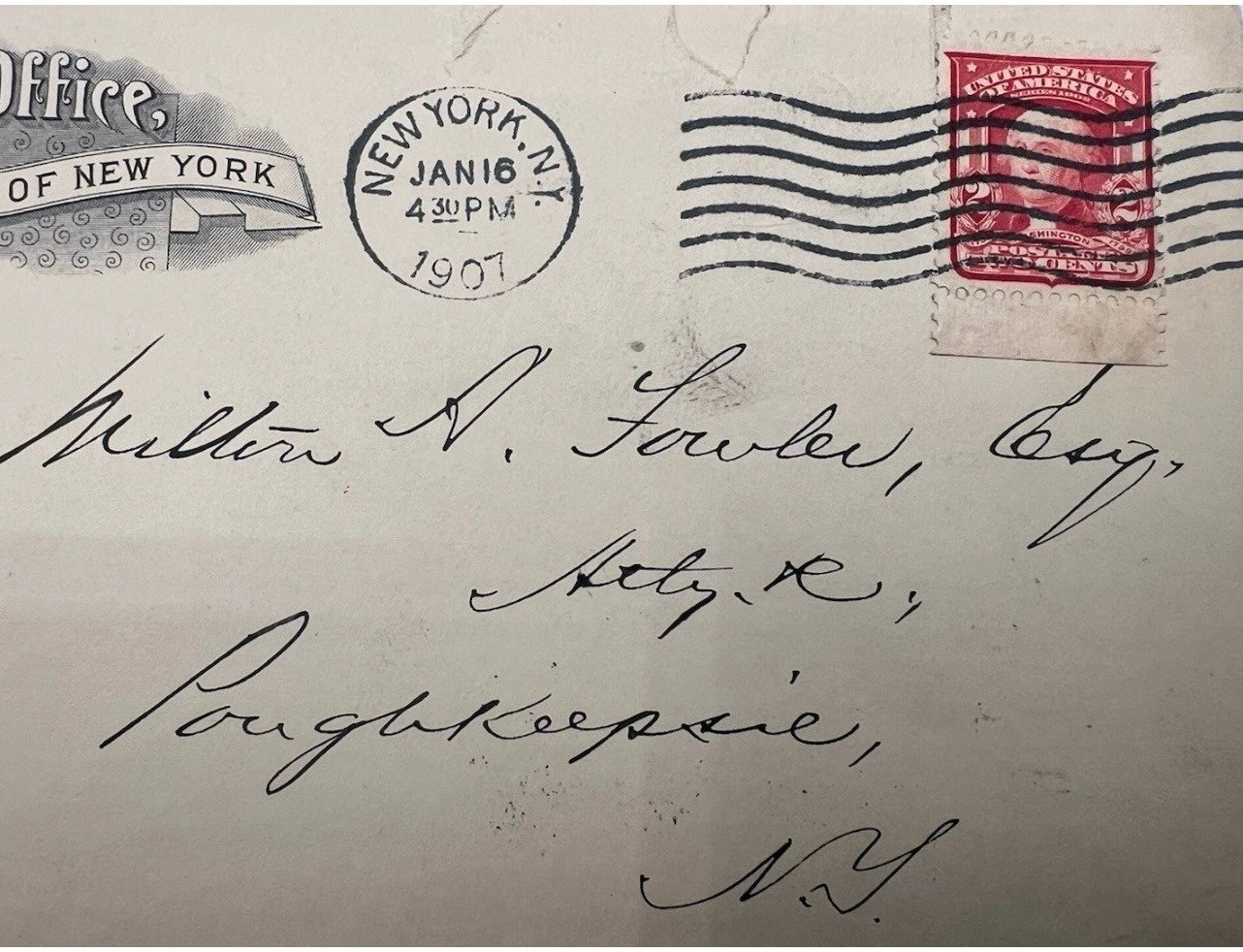 1907 New York County Sheriff’s Office Cover 2¢ Washington Scott 319 #1491 photo 5
