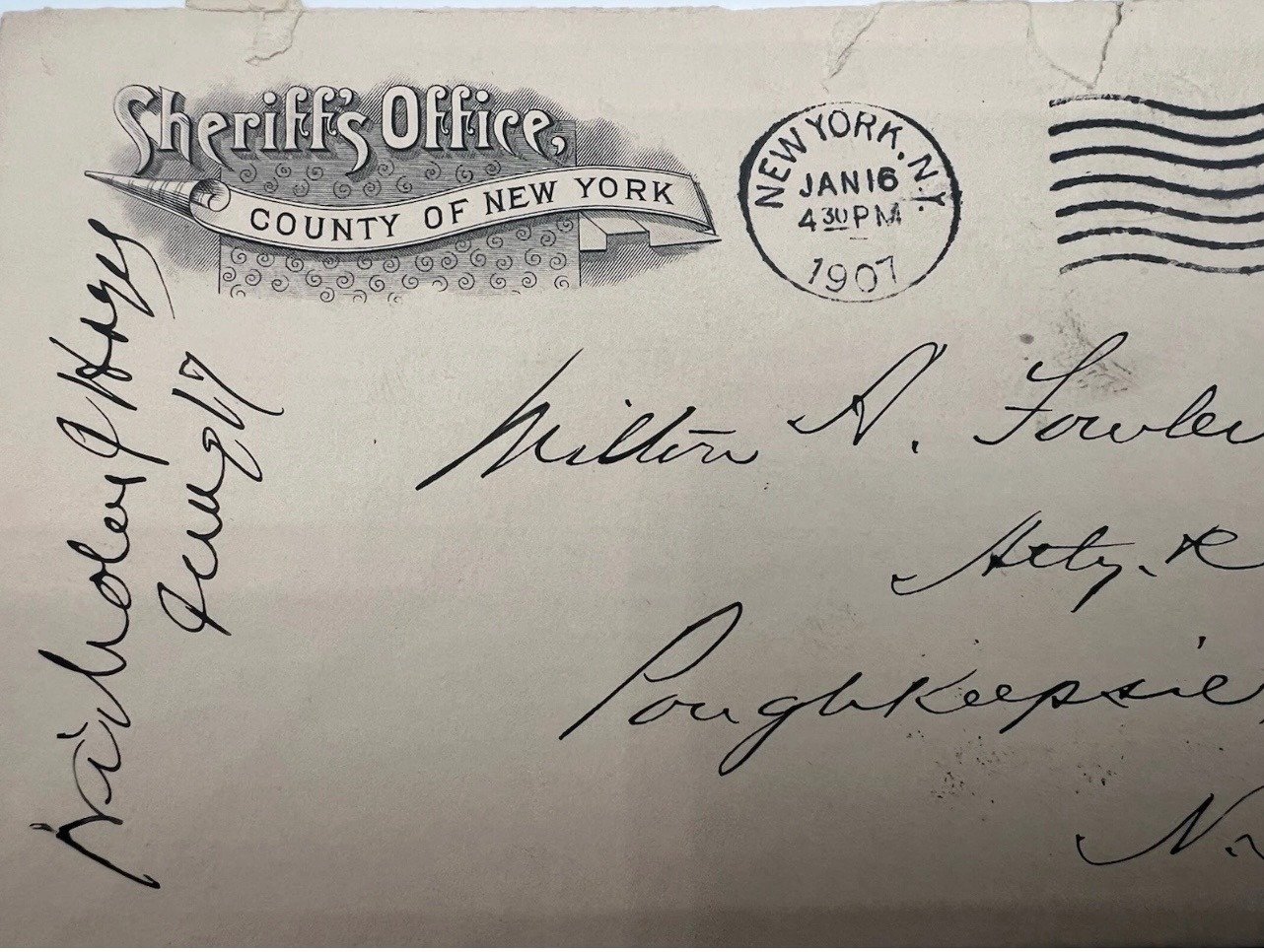 1907 New York County Sheriff’s Office Cover 2¢ Washington Scott 319 #1491 photo 6