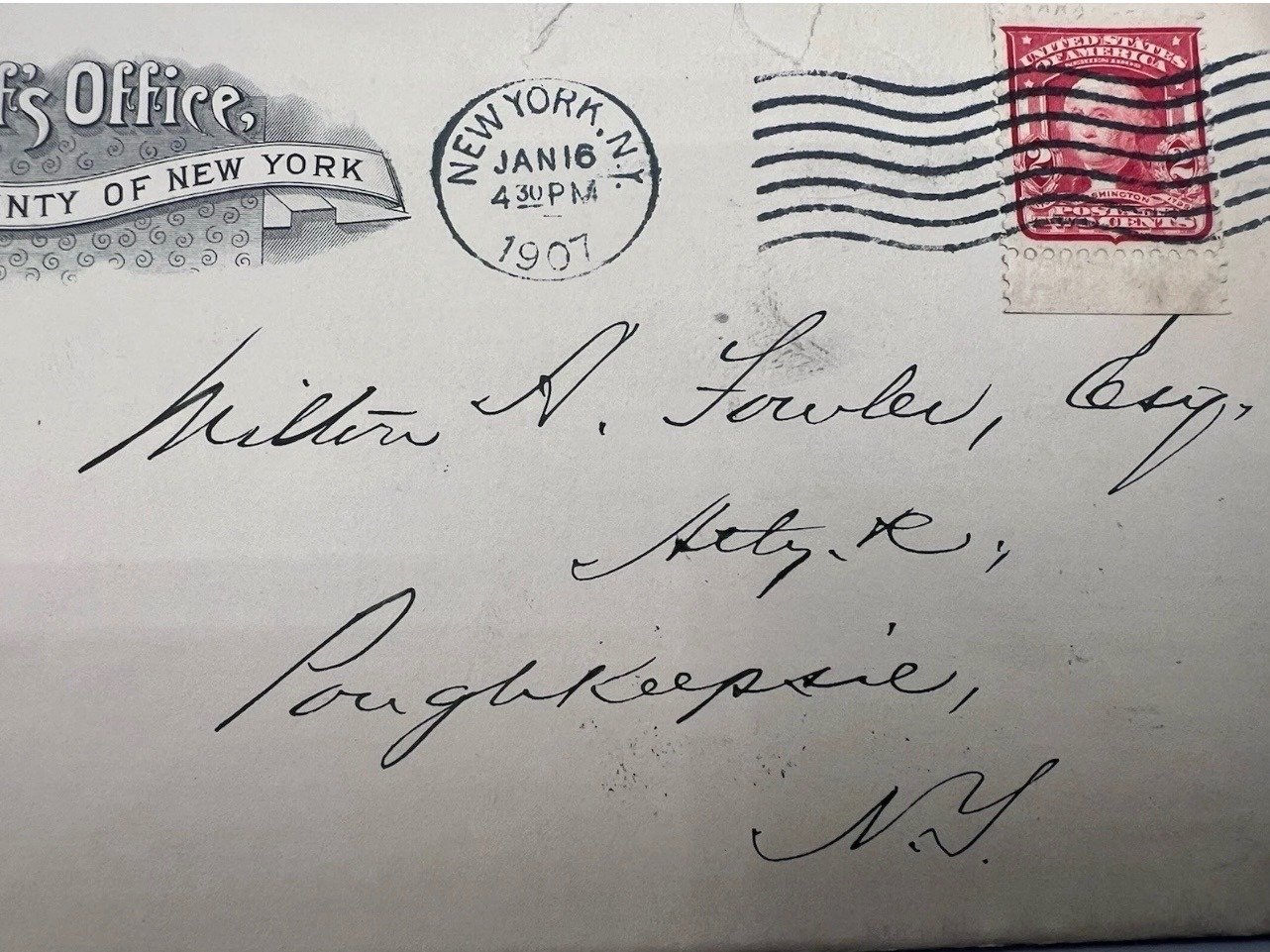 1907 New York County Sheriff’s Office Cover 2¢ Washington Scott 319 #1491 photo 7