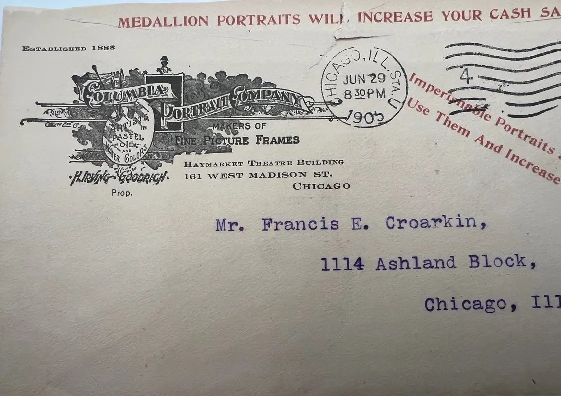 1903 Columbia Portrait Co Chicago Advertising Cover 2¢ Washington Stamp #1493 photo 3