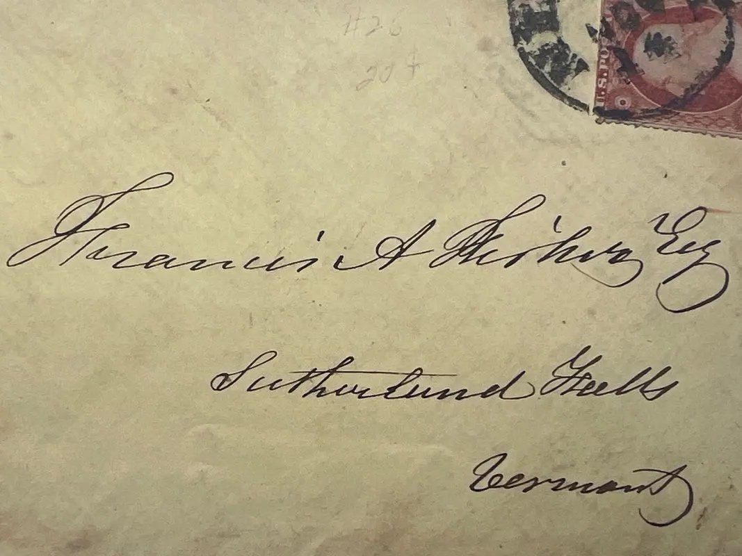 c1857-61 3¢ Washington Cover Francis A Fisher Sutherland Falls VT Marble #1496 photo 4