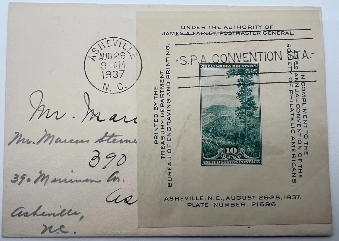 1937 Scott 797 SPA Convention FDC Asheville NC 10c Smoky Mountains #21696 #1497