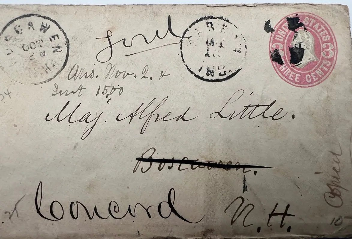 c1870 Maj Alfred Little Musician 3¢ Postal Cover Palmer Bachelder Boston #1498 photo 3