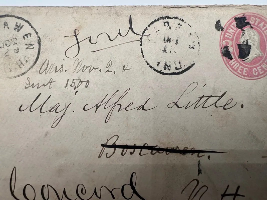c1870 Maj Alfred Little Musician 3¢ Postal Cover Palmer Bachelder Boston #1498 photo 4