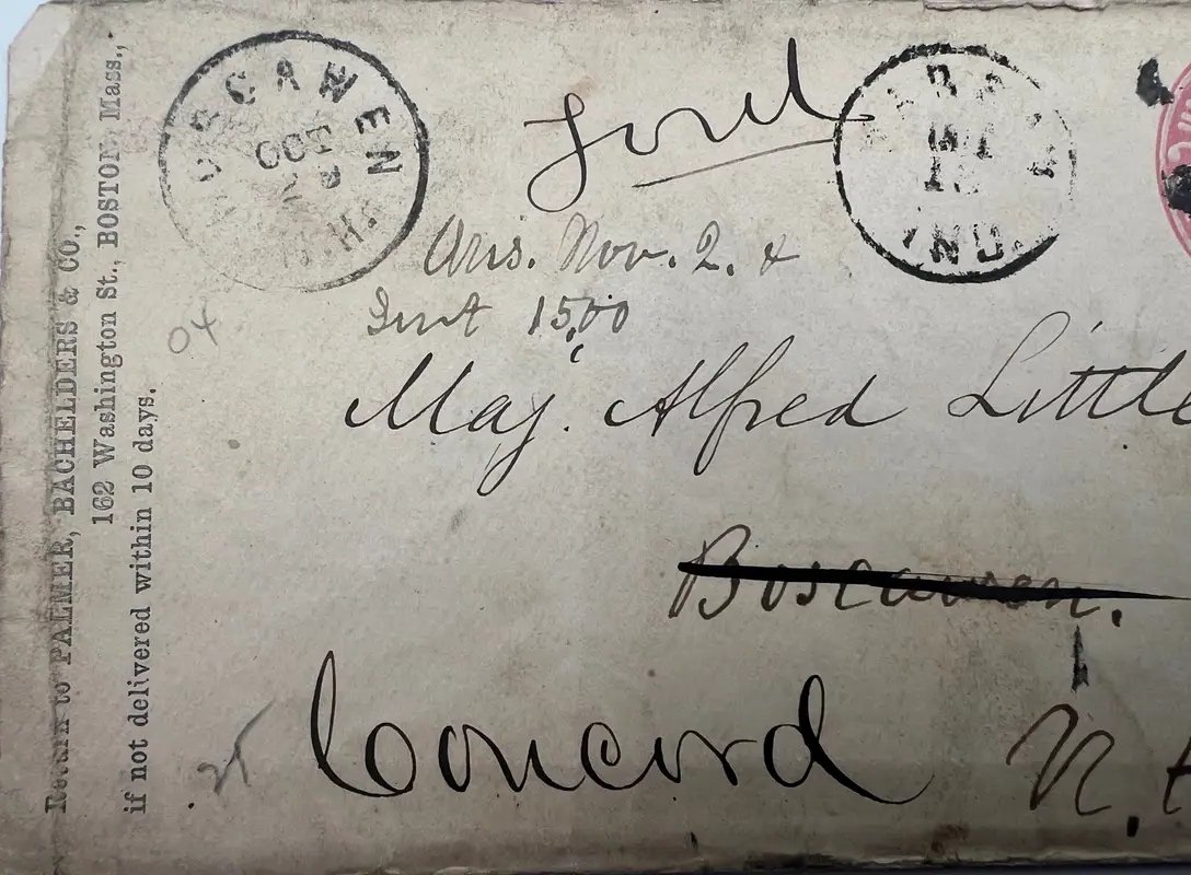 c1870 Maj Alfred Little Musician 3¢ Postal Cover Palmer Bachelder Boston #1498 photo 5