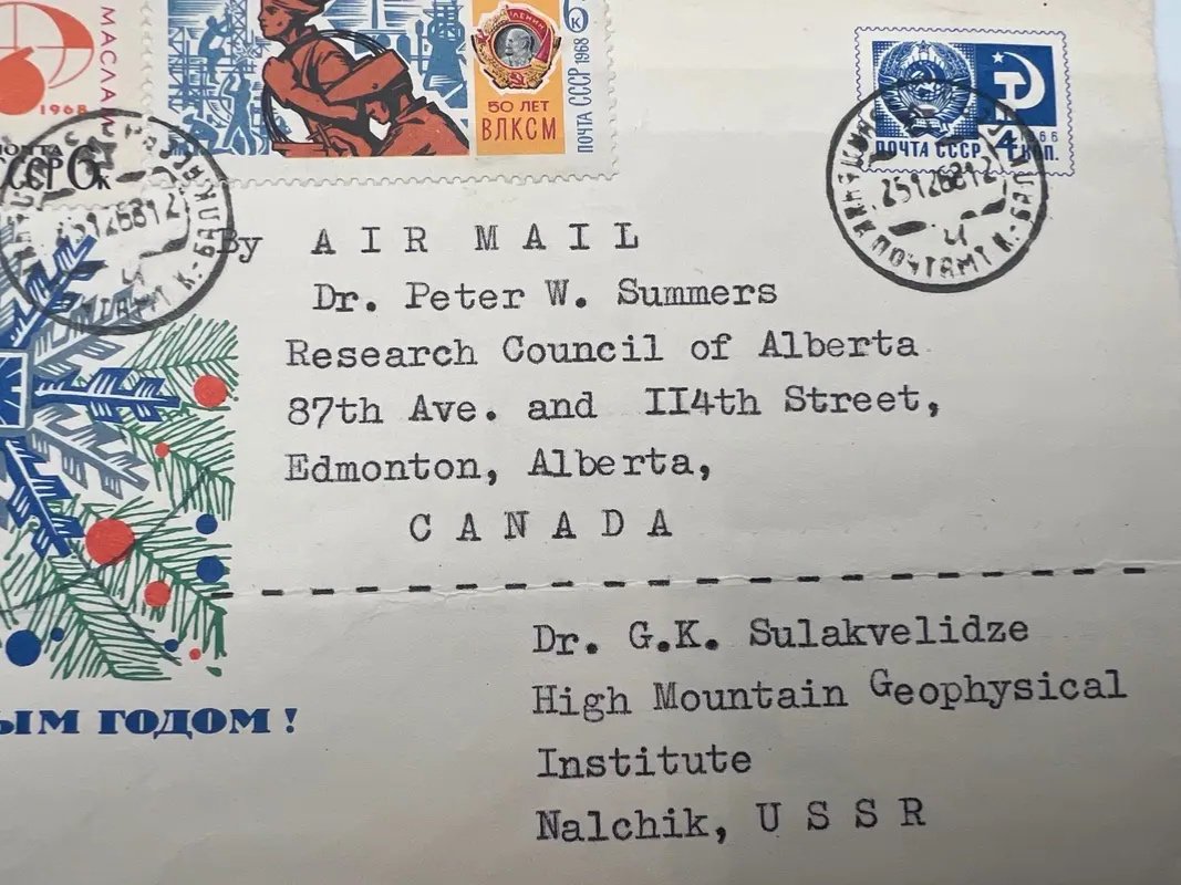 1968 USSR-Canada Sulakvelidze Summers Hail Research Cold War Cover #1502 photo 3