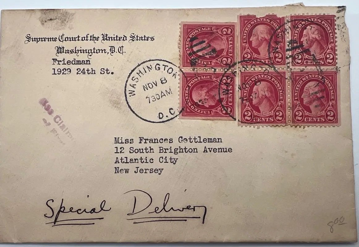1930 Supreme Court Wilbur Friedman Harlan Stone Special Delivery Cover #1503