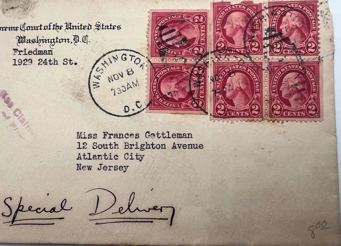 1930 Supreme Court Wilbur Friedman Harlan Stone Special Delivery Cover #1503 photo 3