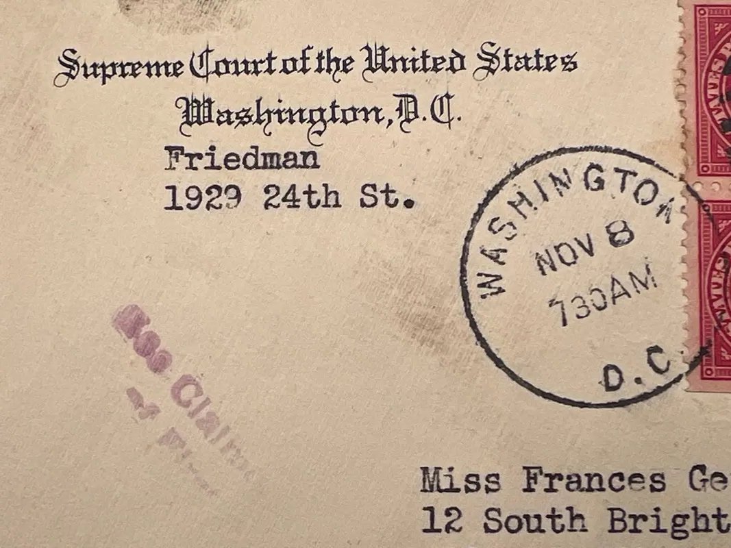 1930 Supreme Court Wilbur Friedman Harlan Stone Special Delivery Cover #1503 photo 6