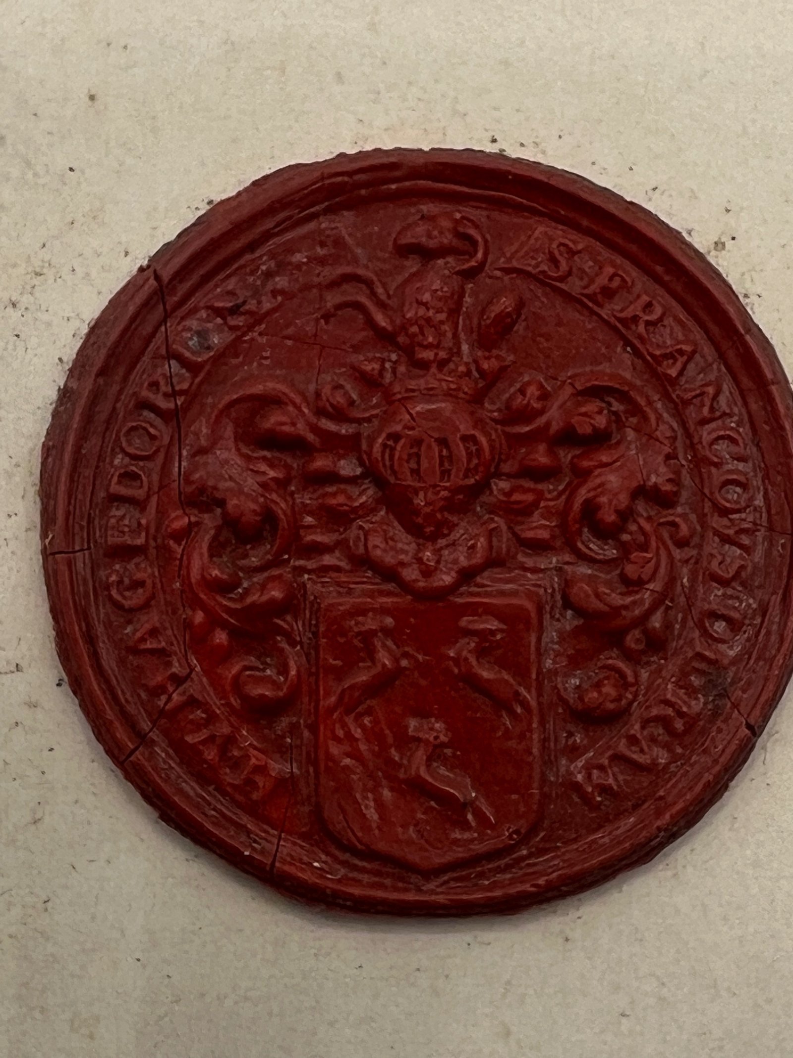 Antique Dutch Heraldic Wax Seal Francoys de Ram van Hagedorne Card #1507 photo 2