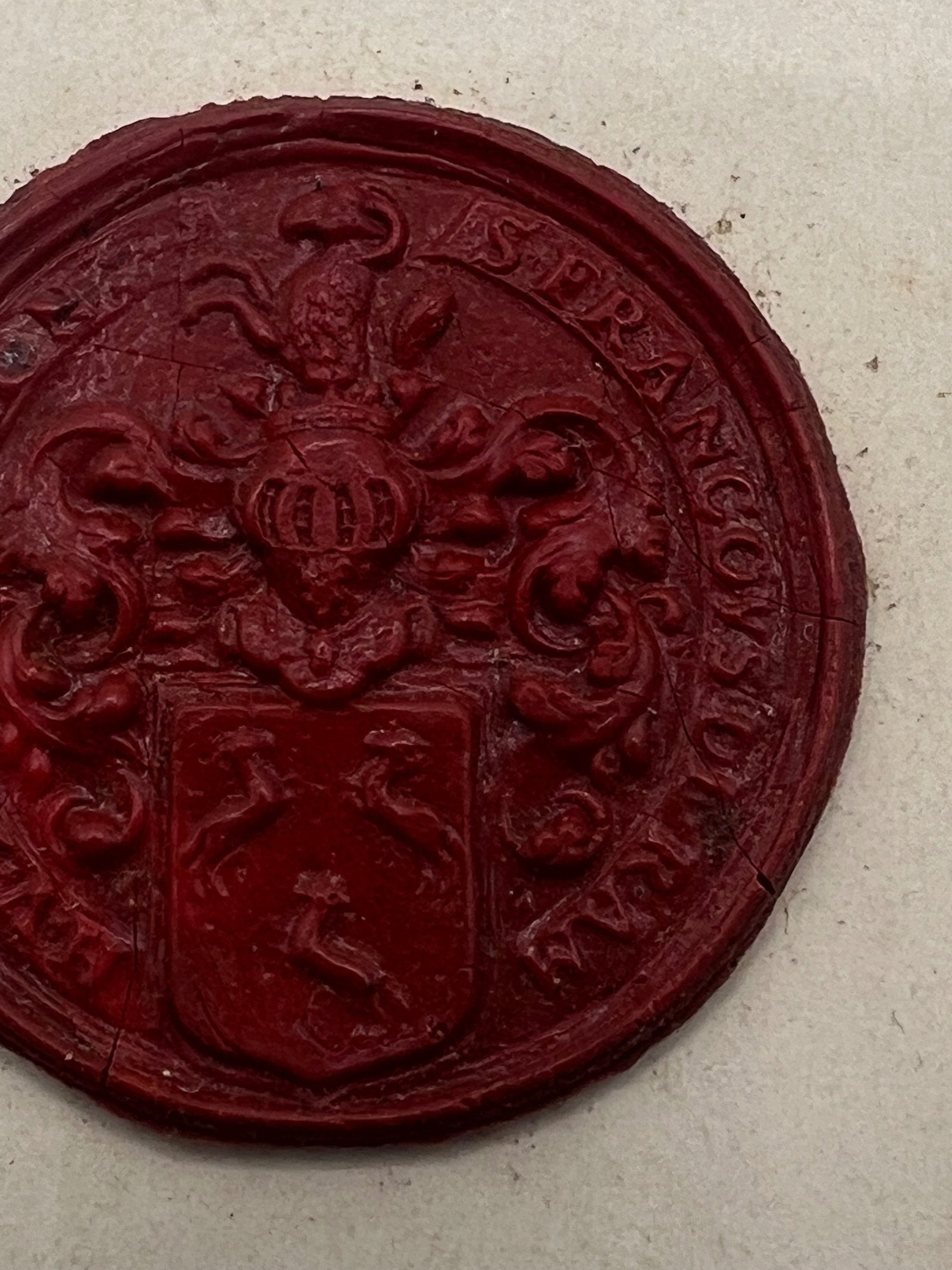 Antique Dutch Heraldic Wax Seal Francoys de Ram van Hagedorne Card #1507 photo 4