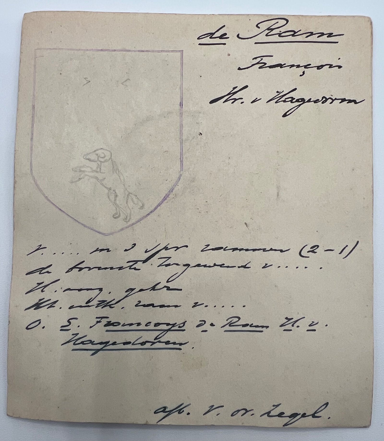 Antique Dutch Heraldic Wax Seal Francoys de Ram van Hagedorne Card #1507 photo 5