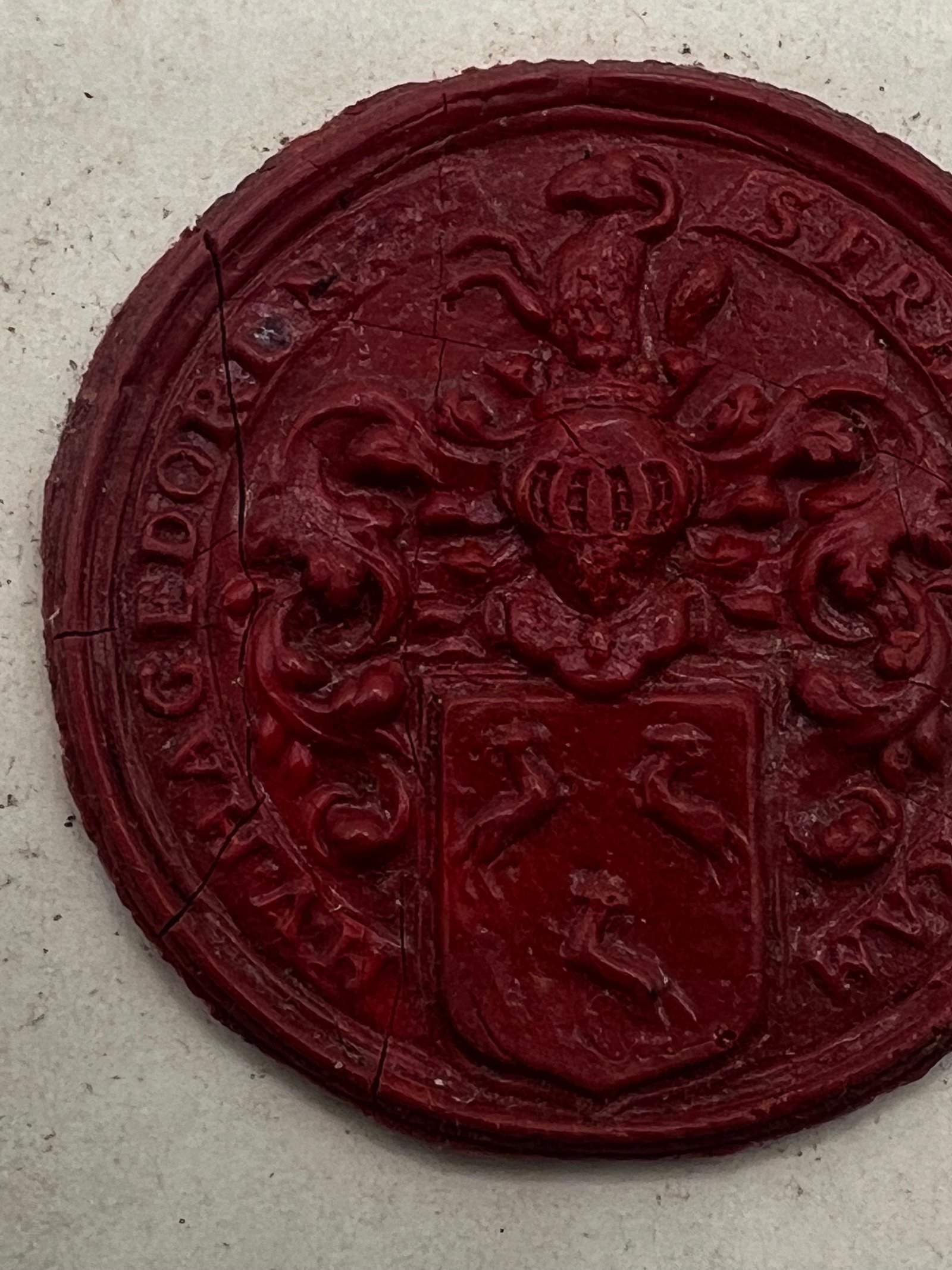 Antique Dutch Heraldic Wax Seal Francoys de Ram van Hagedorne Card #1507 photo 3
