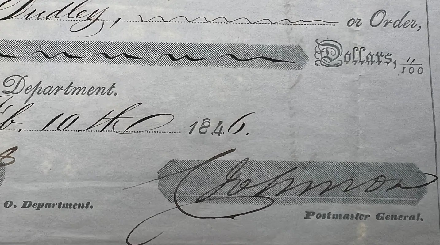 1846 US Post Office $10 Draft – Signature Attributed to Cave Johnson #1509 photo 4