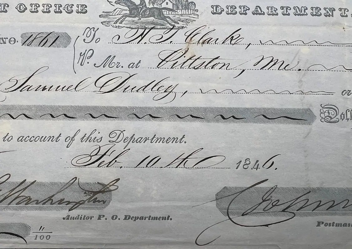 1846 US Post Office $10 Draft – Signature Attributed to Cave Johnson #1509 photo 5