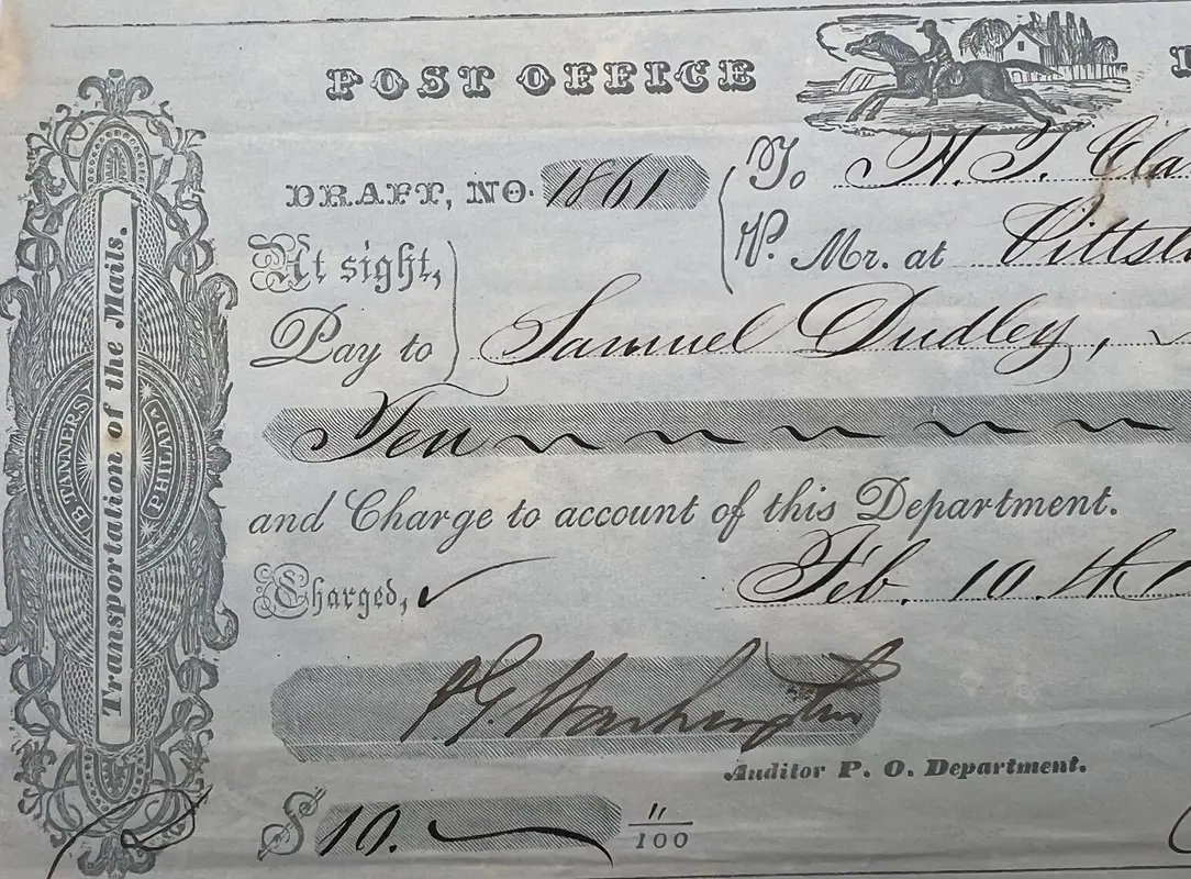 1846 US Post Office $10 Draft – Signature Attributed to Cave Johnson #1509 photo 7