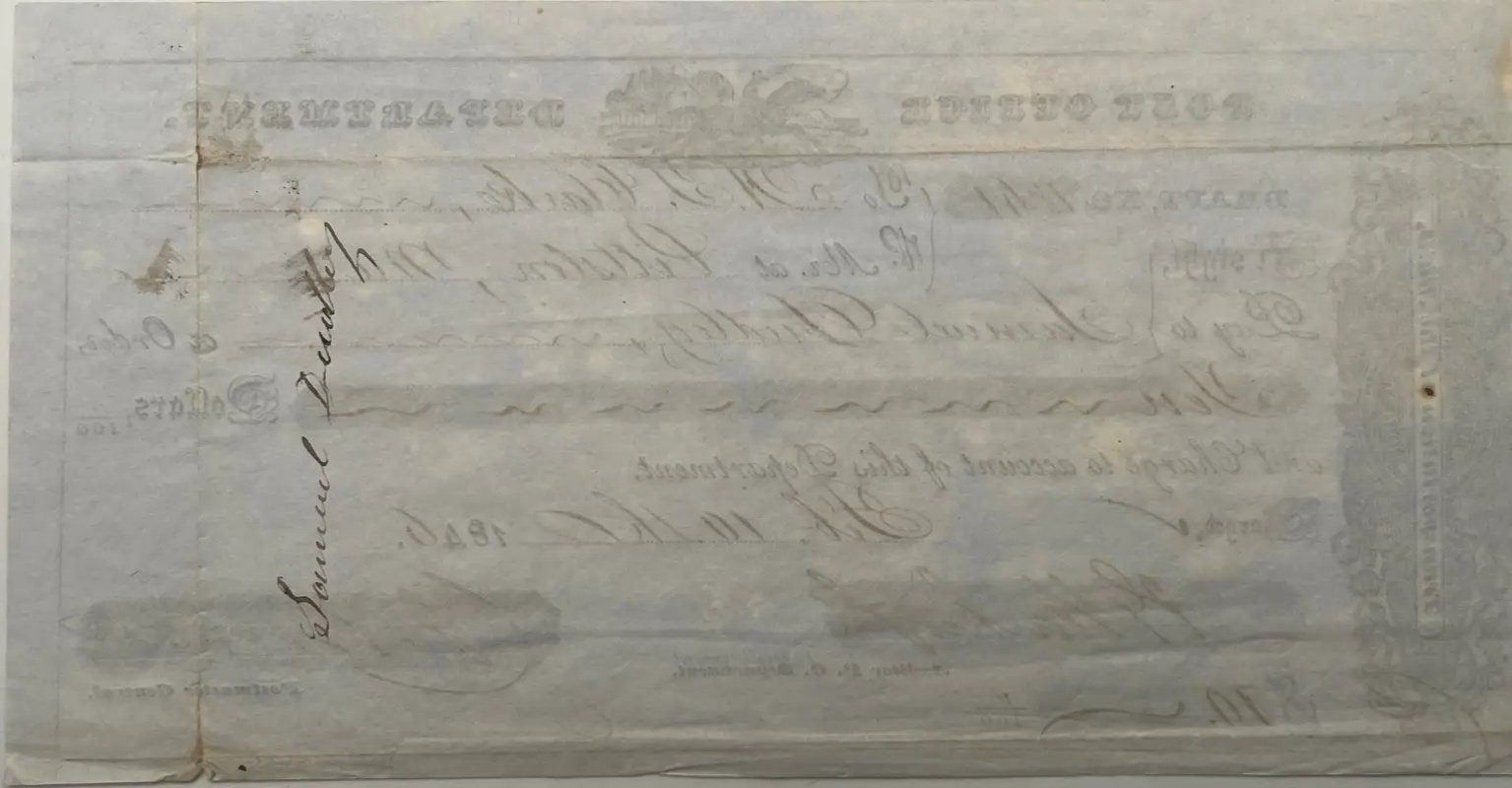 1846 US Post Office $10 Draft – Signature Attributed to Cave Johnson #1509 photo 8