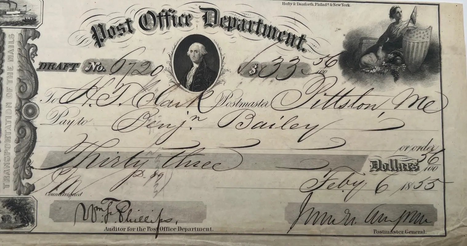 1855 Post Office Draft James Campbell Era Pittston Maine Postal History #1510 photo 2