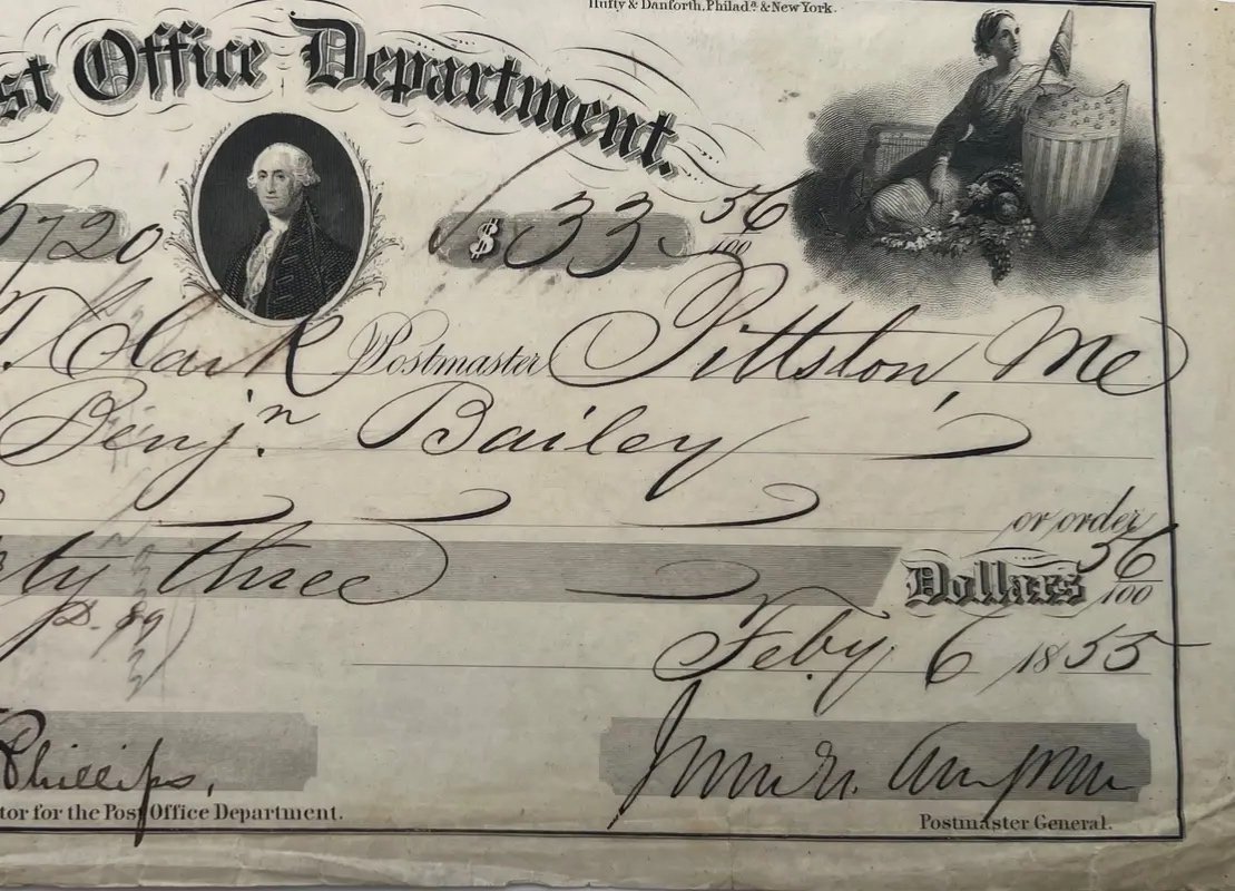 1855 Post Office Draft James Campbell Era Pittston Maine Postal History #1510 photo 3