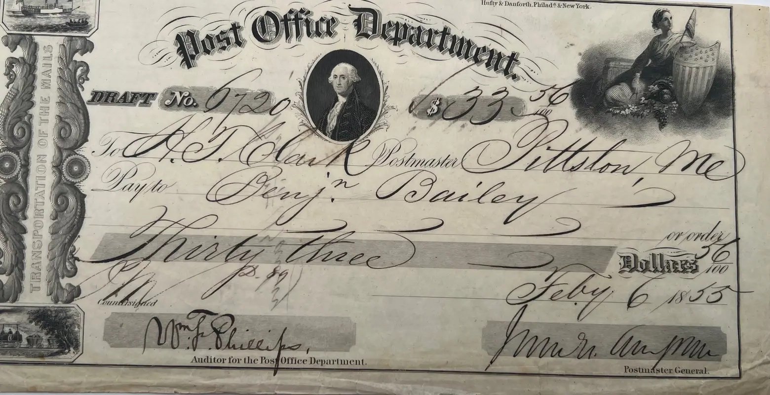 1855 Post Office Draft James Campbell Era Pittston Maine Postal History #1510 photo 6