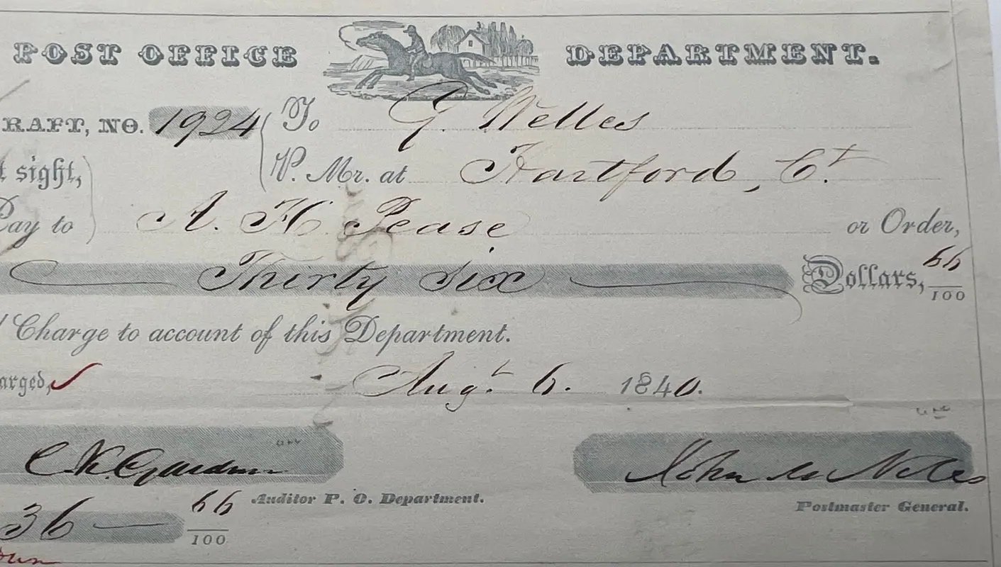1840 John M. Niles Signed Post Office Draft to Gideon Welles, Hartford CT #1511 photo 2