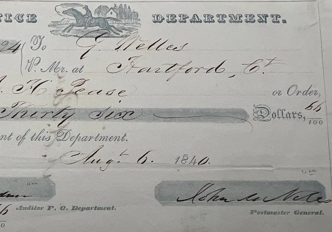 1840 John M. Niles Signed Post Office Draft to Gideon Welles, Hartford CT #1511 photo 3