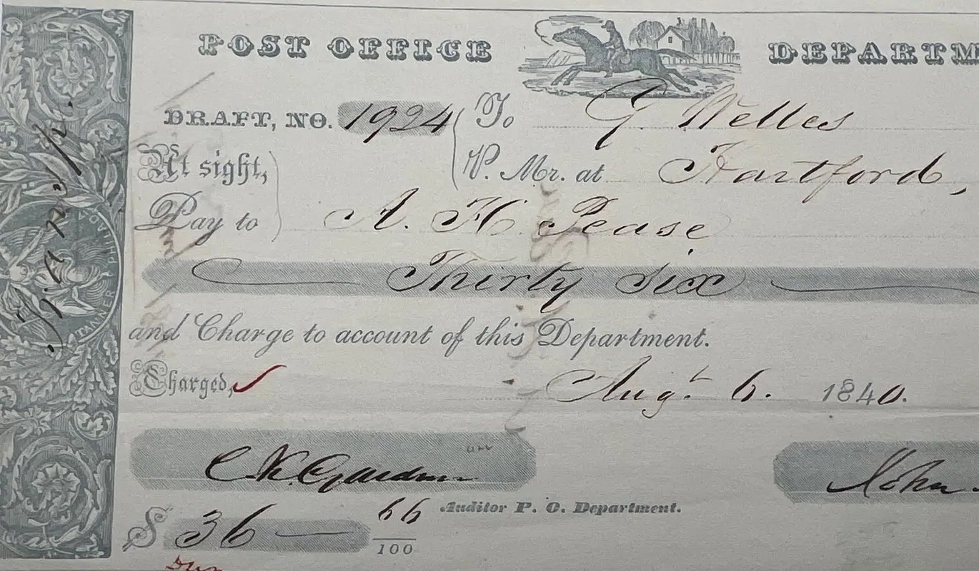 1840 John M. Niles Signed Post Office Draft to Gideon Welles, Hartford CT #1511 photo 4