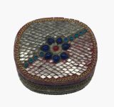 Decorative Mosaic Inlay Trinket Box with Blue and Red Accents # 1513 photo 6