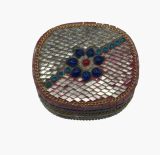 Decorative Mosaic Inlay Trinket Box with Blue and Red Accents # 1513 photo 7