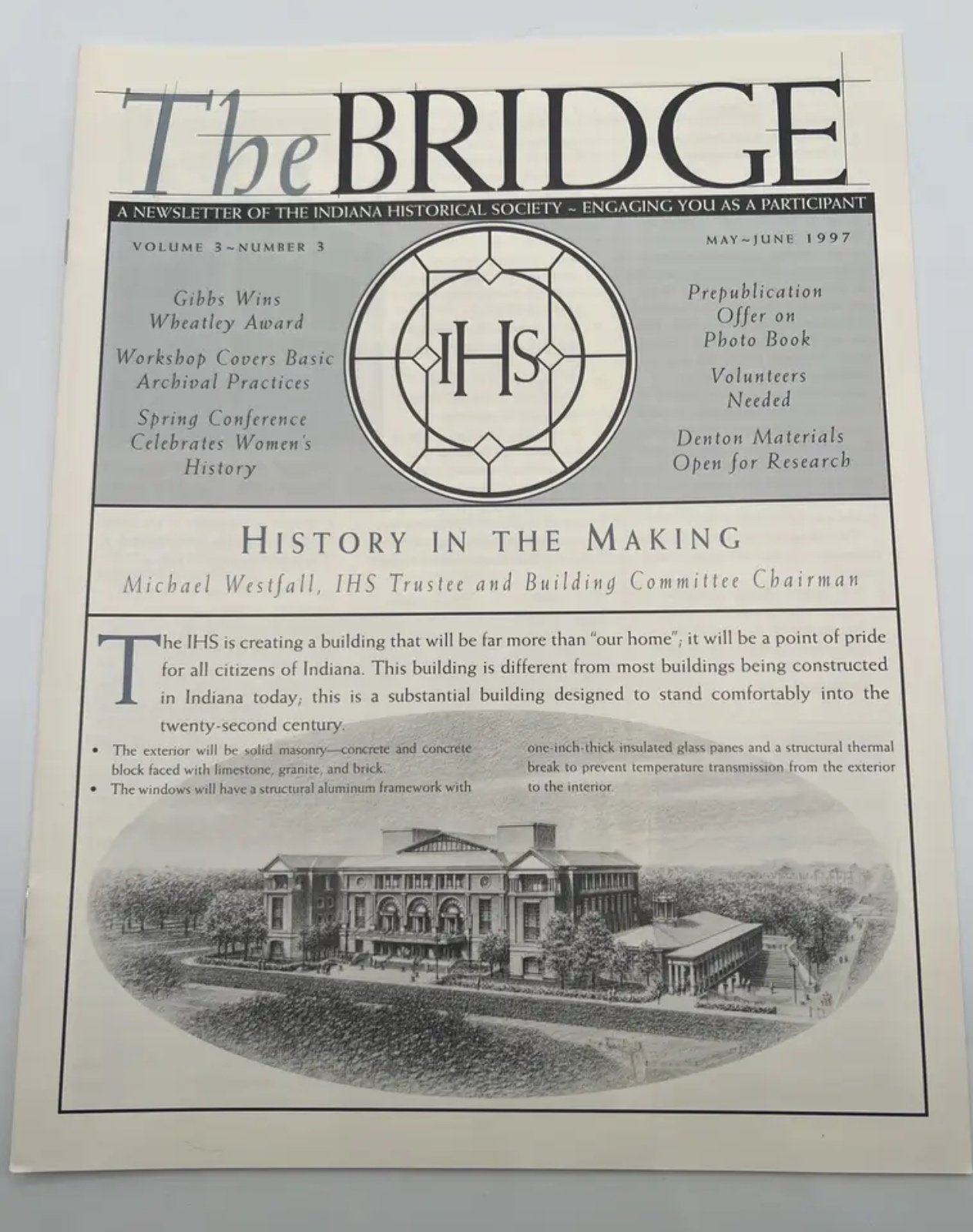 The Bridge, Indiana Historical Society Newsletter, Vol. 3 No. 3, May–June 1997 # #1525